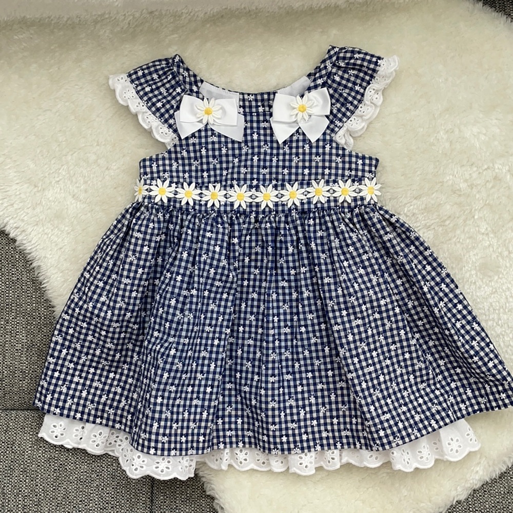 Bonnie Baby Daisy Eyelet Gingham Dress Diaper Cover 6/9m